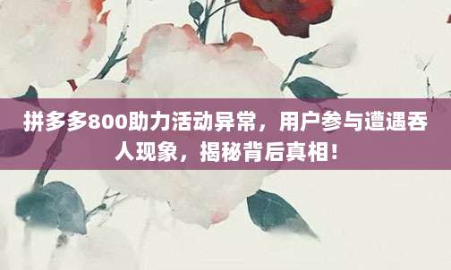 拼多多800助力活动异常，用户参与遭遇吞人现象，揭秘背后真相！