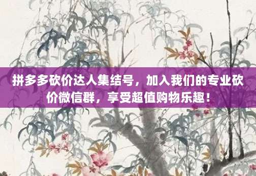 拼多多砍价达人集结号，加入我们的专业砍价微信群，享受超值购物乐趣！