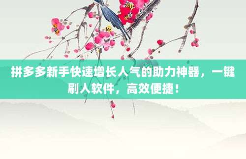 拼多多新手快速增长人气的助力神器，一键刷人软件，高效便捷！