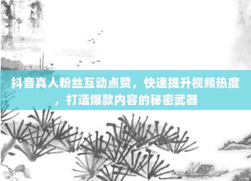 抖音真人粉丝互动点赞，快速提升视频热度，打造爆款内容的秘密武器