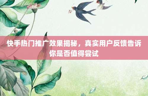 快手热门推广效果揭秘，真实用户反馈告诉你是否值得尝试