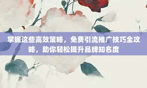 掌握这些高效策略，免费引流推广技巧全攻略，助你轻松提升品牌知名度