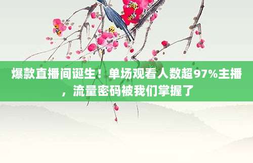 爆款直播间诞生!单场观看人数超97%主播,流量密码被我们掌握了