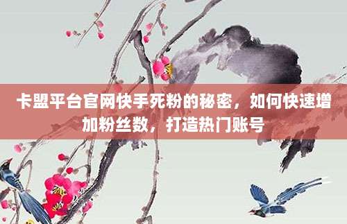 卡盟平台官网快手死粉的秘密,如何快速增加粉丝数,打造热门账号