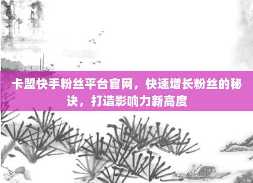 卡盟快手粉丝平台官网,快速增长粉丝的秘诀,打造影响力新高度