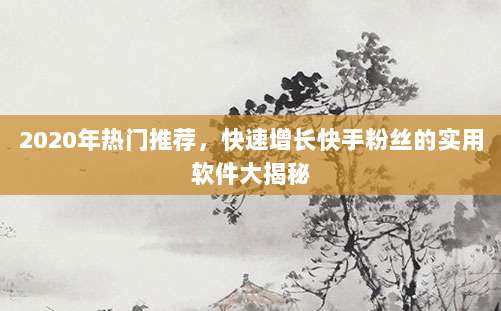 2020年热门推荐，快速增长快手粉丝的实用软件大揭秘