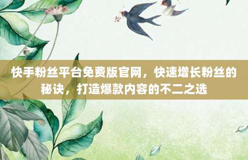 快手粉丝平台免费版官网，快速增长粉丝的秘诀，打造爆款内容的不二之选