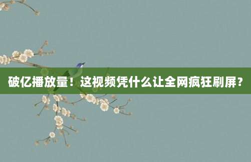 破亿播放量！这视频凭什么让全网疯狂刷屏？
